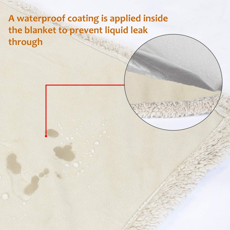 Catalonia Waterproof Liquid Pee Proof Fleece Sherpa Blanket for Bed Couch Sofa  Protector Cover for Baby  Cozy Lining Throws for Camping Boating (Camel/Taupe  60x80 inch) - Image 2